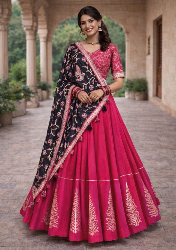 Pink Navratri Lehenga with Black